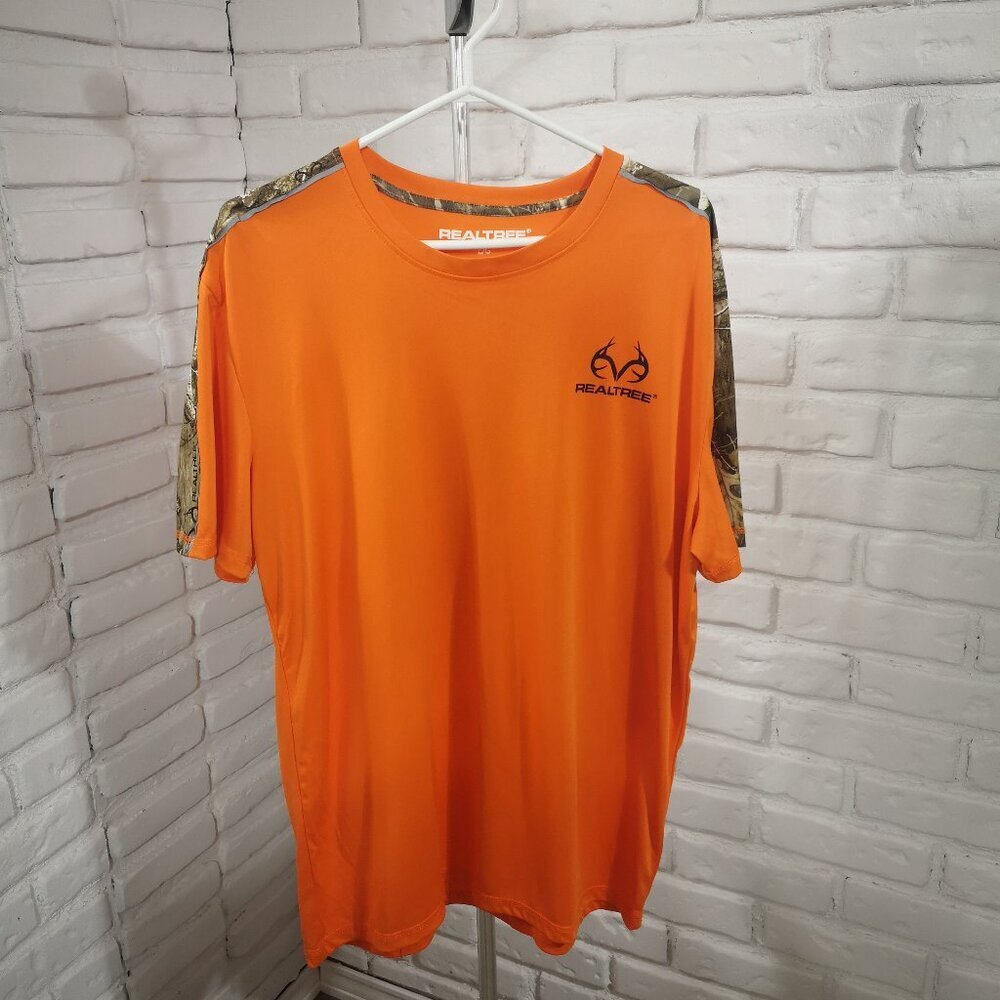 Realtree Men's Size Large Orange & Camo Short Sleeves Straight Fit T-shirt